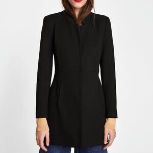 Zara Inverted Lapel Long Blazer Jacket Women's XL Black Frock Lagenlook Minimal